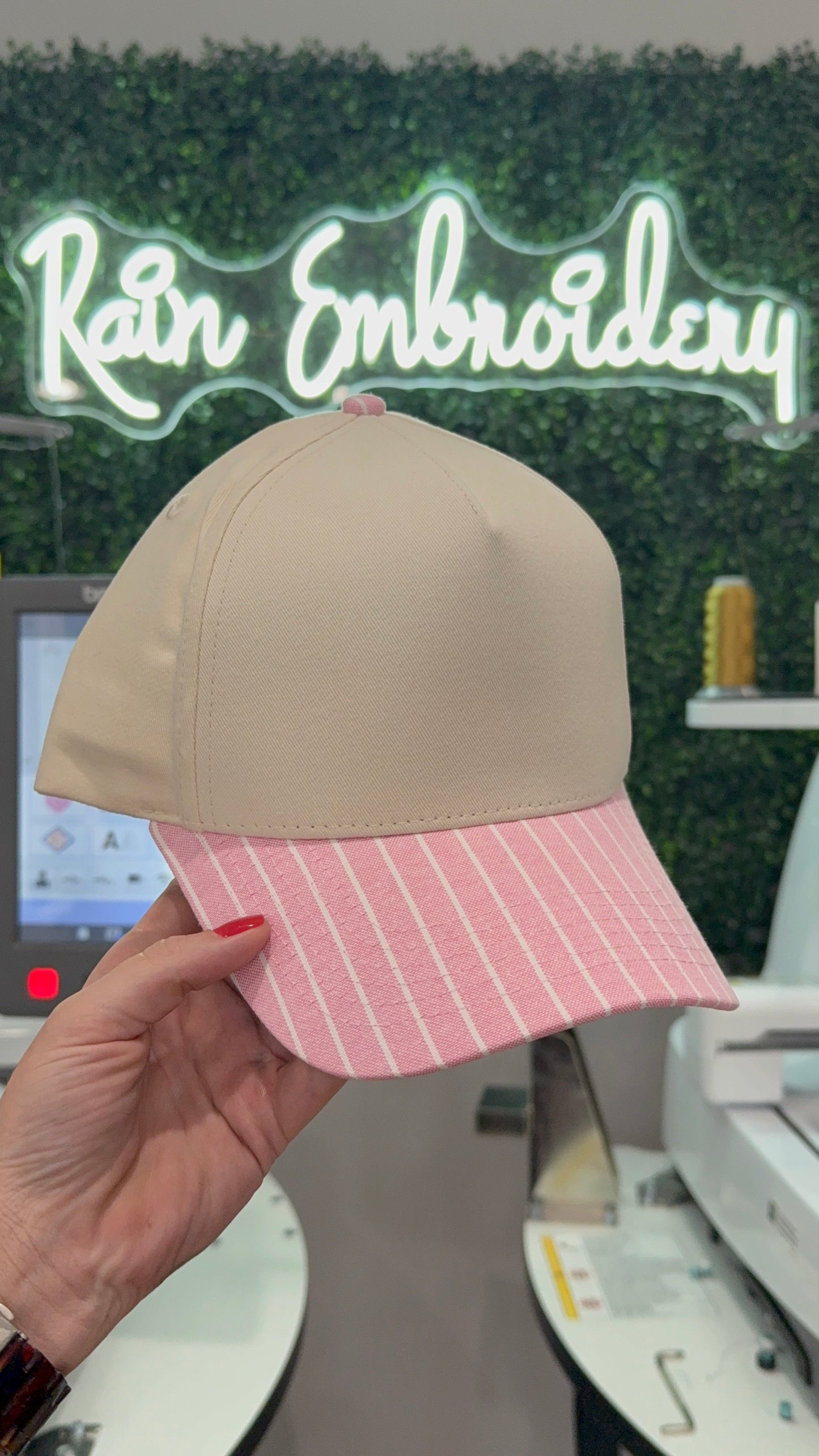 Pink Striped Trucker Hat (blank)