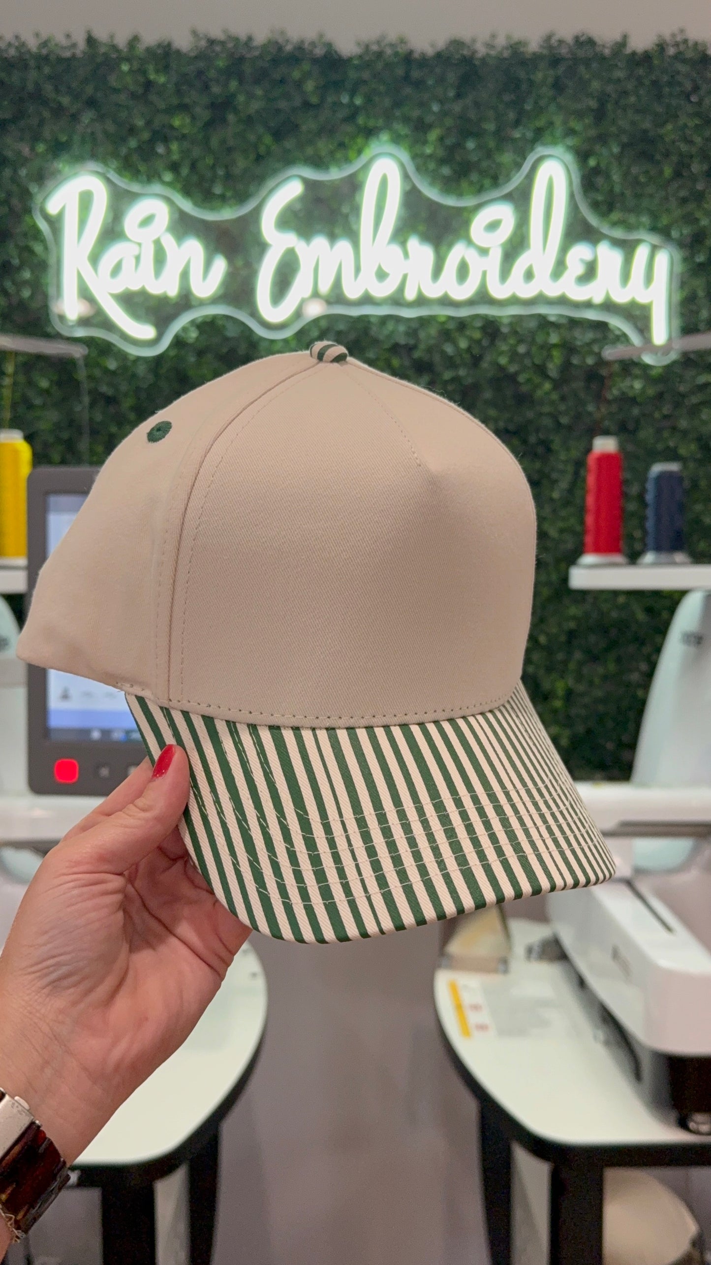 Dark Green Stripes Trucker Hat (blank)