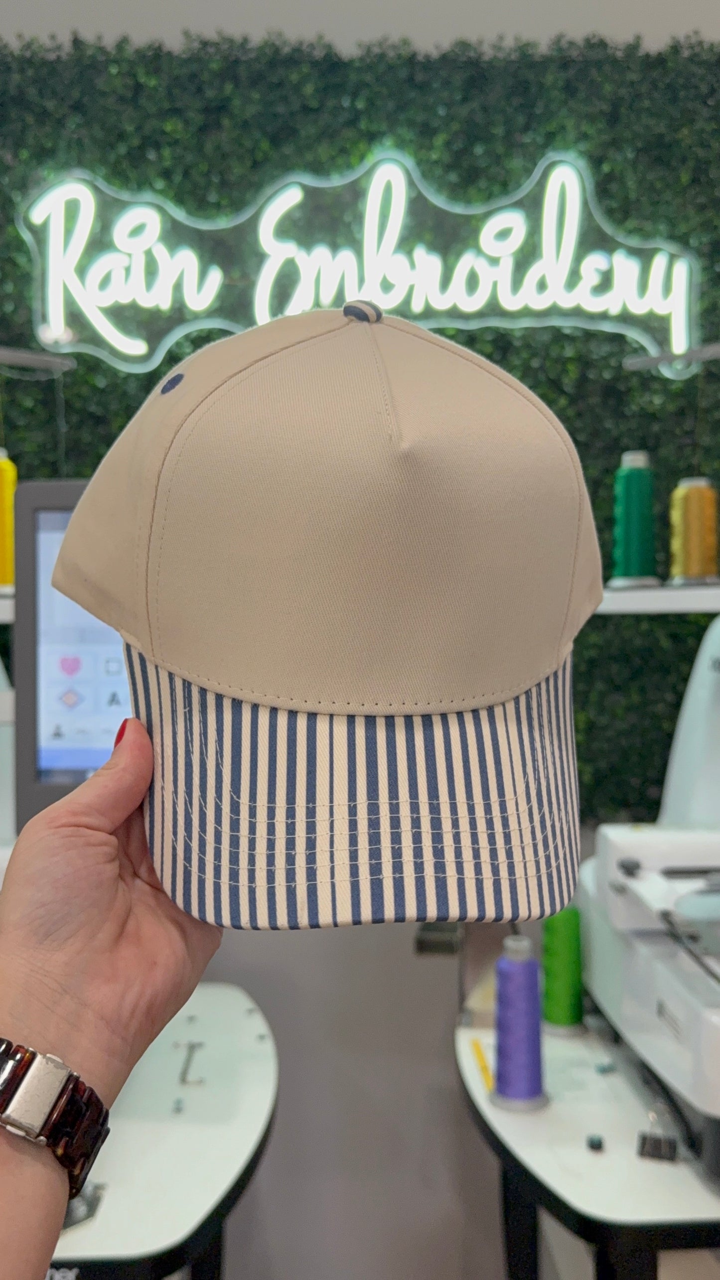 Navy Blue Stripes Trucker Hat (blank)