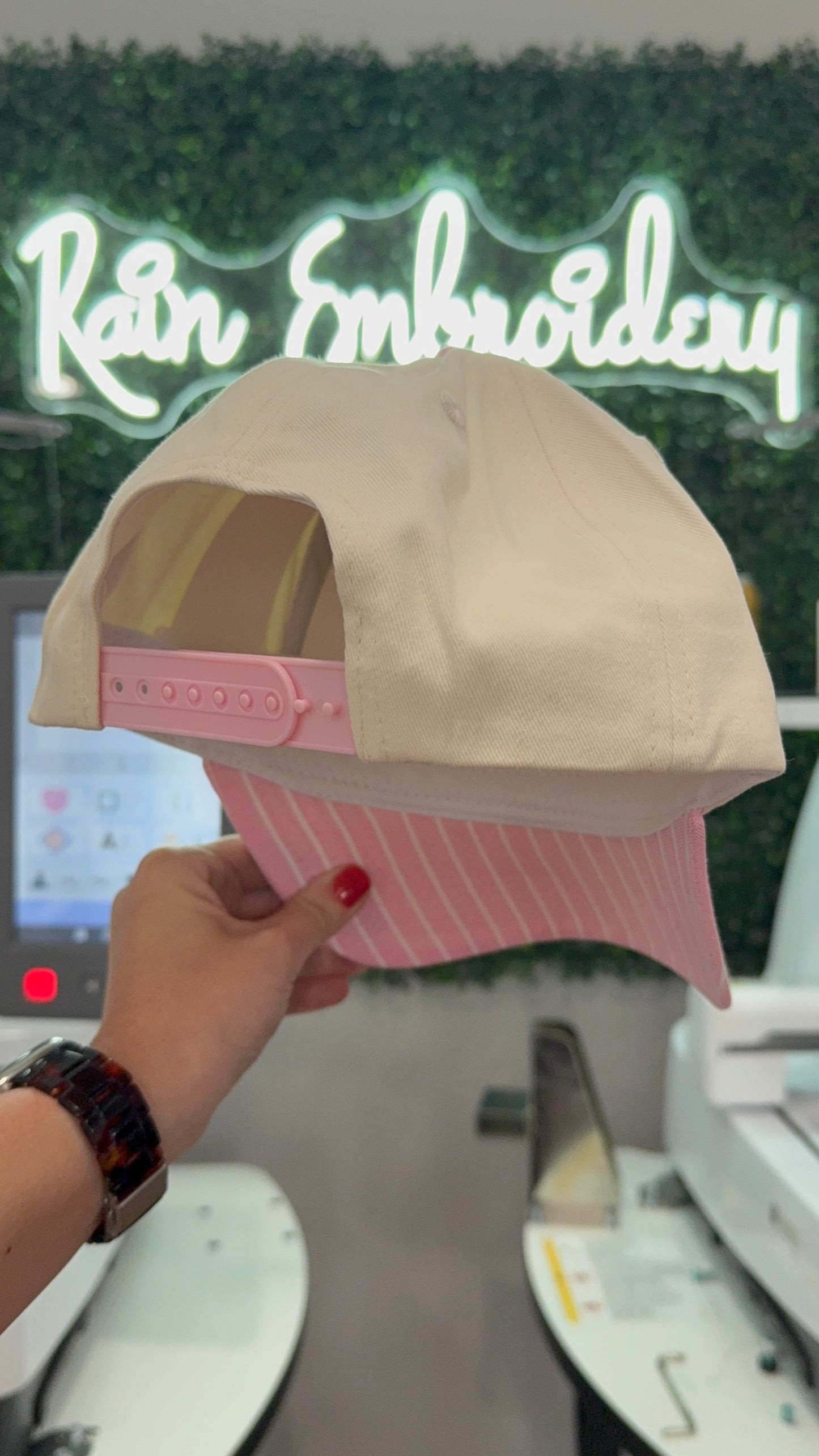 Pink Striped Trucker Hat (blank)
