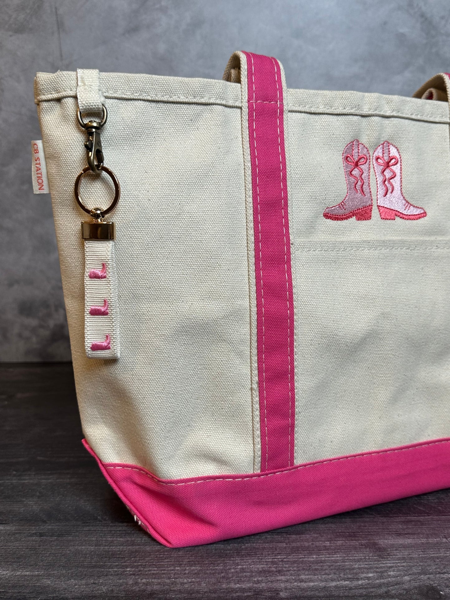 Pink Boot Embroidered Keychain