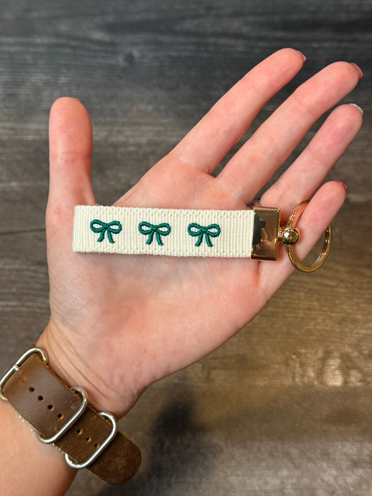 Green Bow Embroidered Keychain