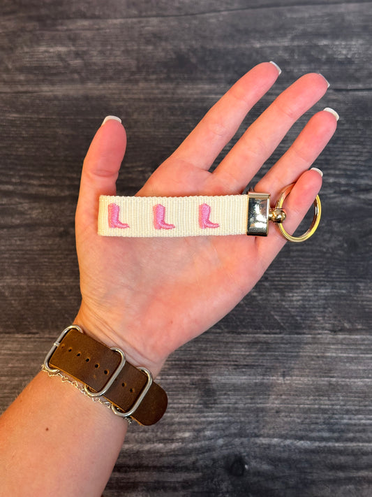 Pink Boot Embroidered Keychain