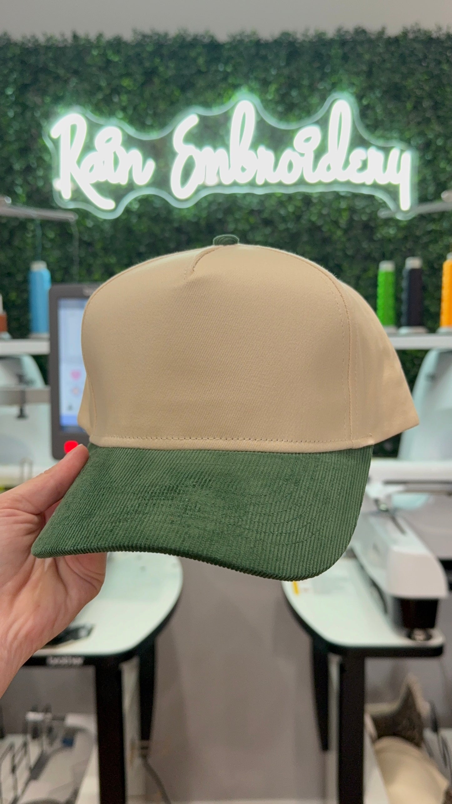 Green Corduroy Bill Trucker Hat (blank)
