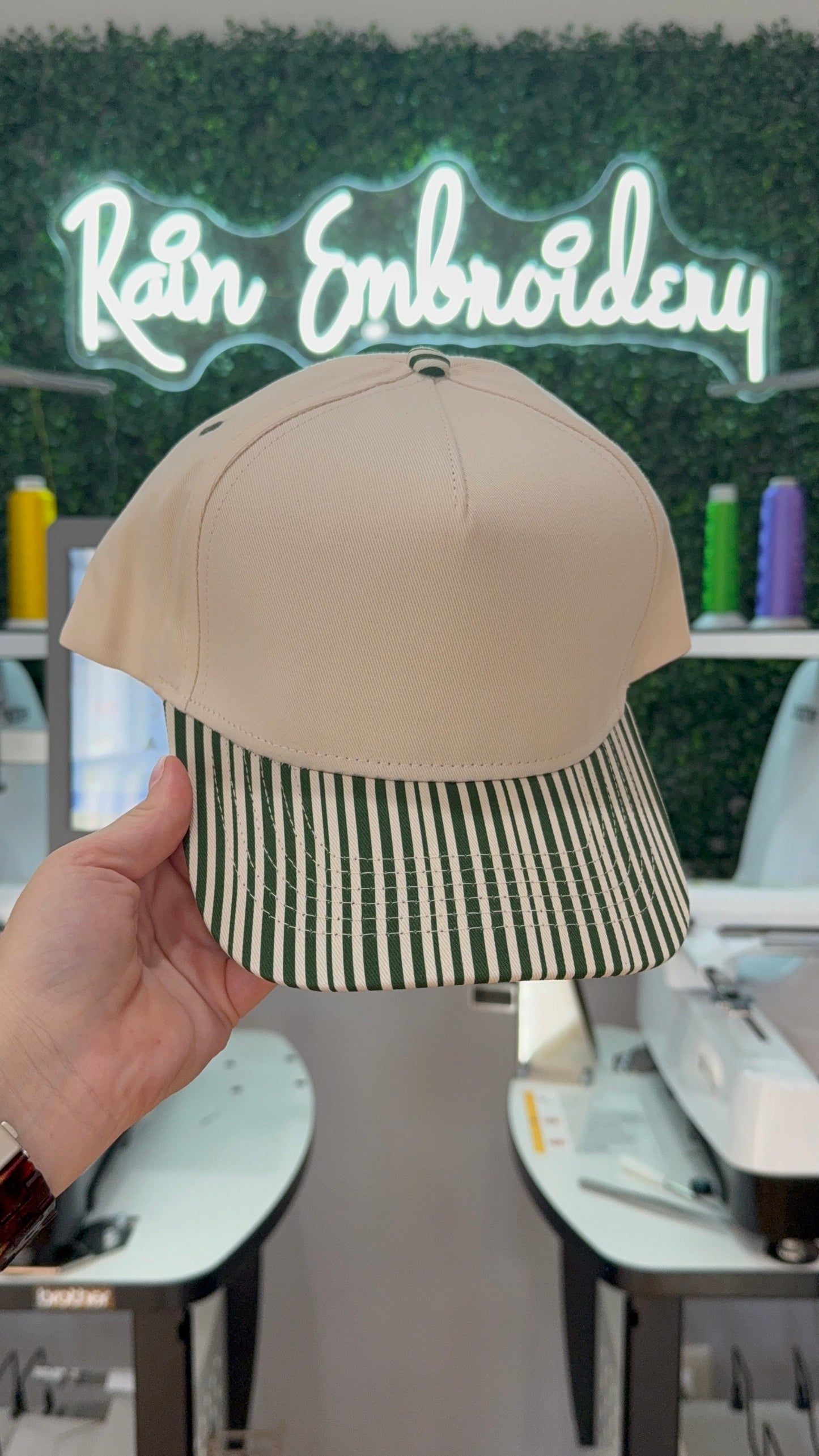 Dark Green Stripes Trucker Hat (blank)