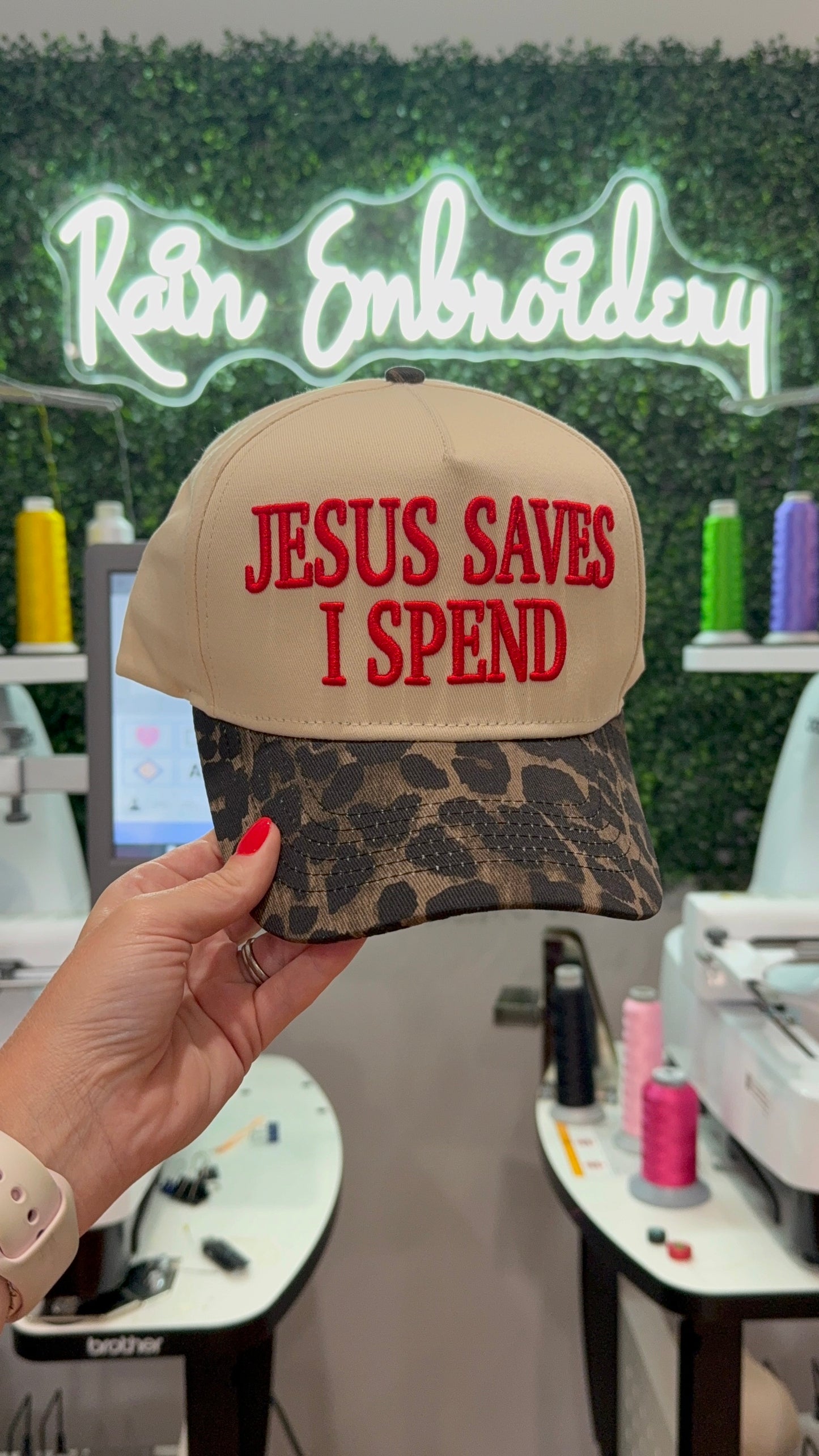 JESUS SAVES I SPEND Leopard Vintage Hat / Embroidered Hat