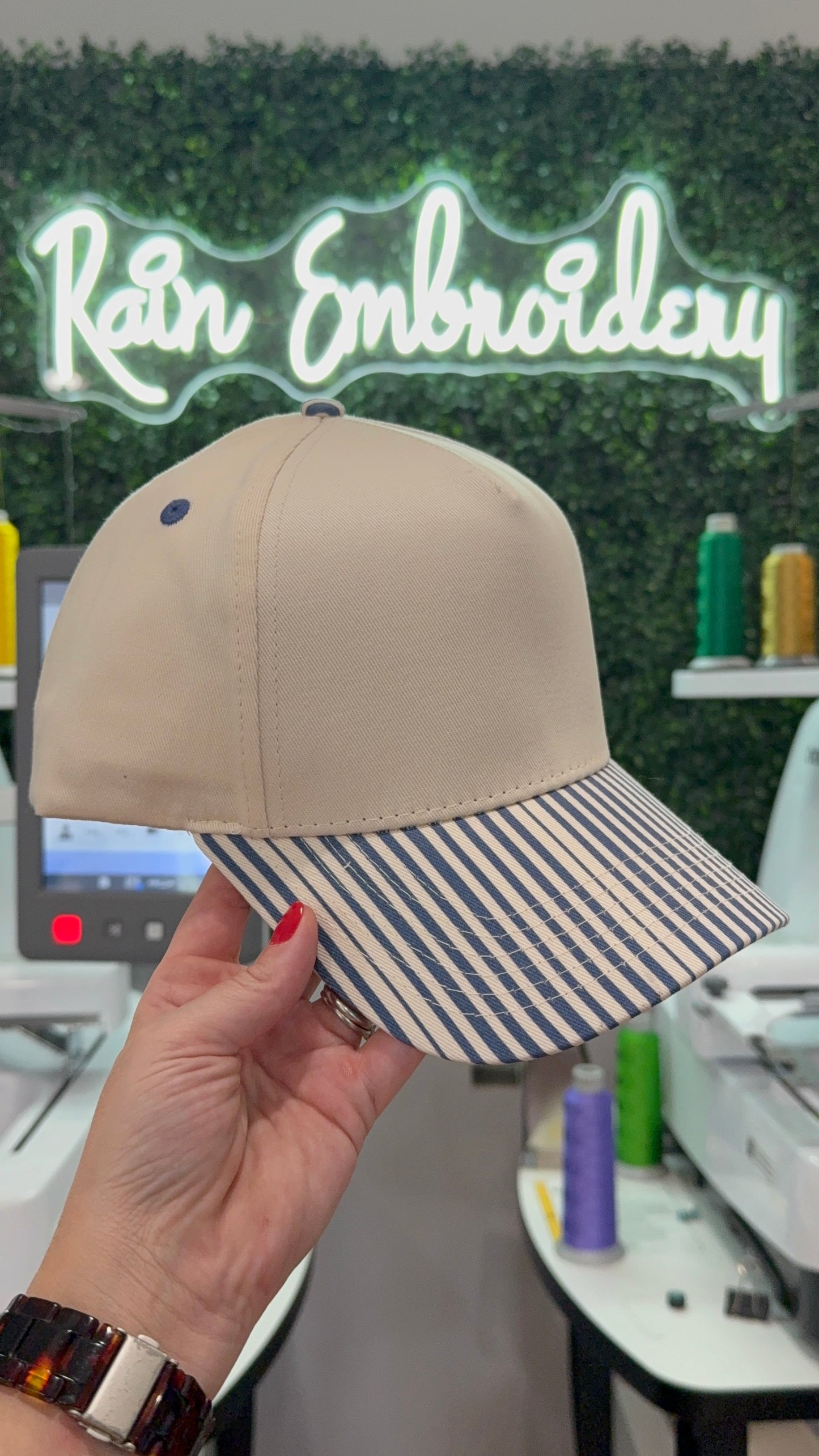 Navy Blue Stripes Trucker Hat (blank)