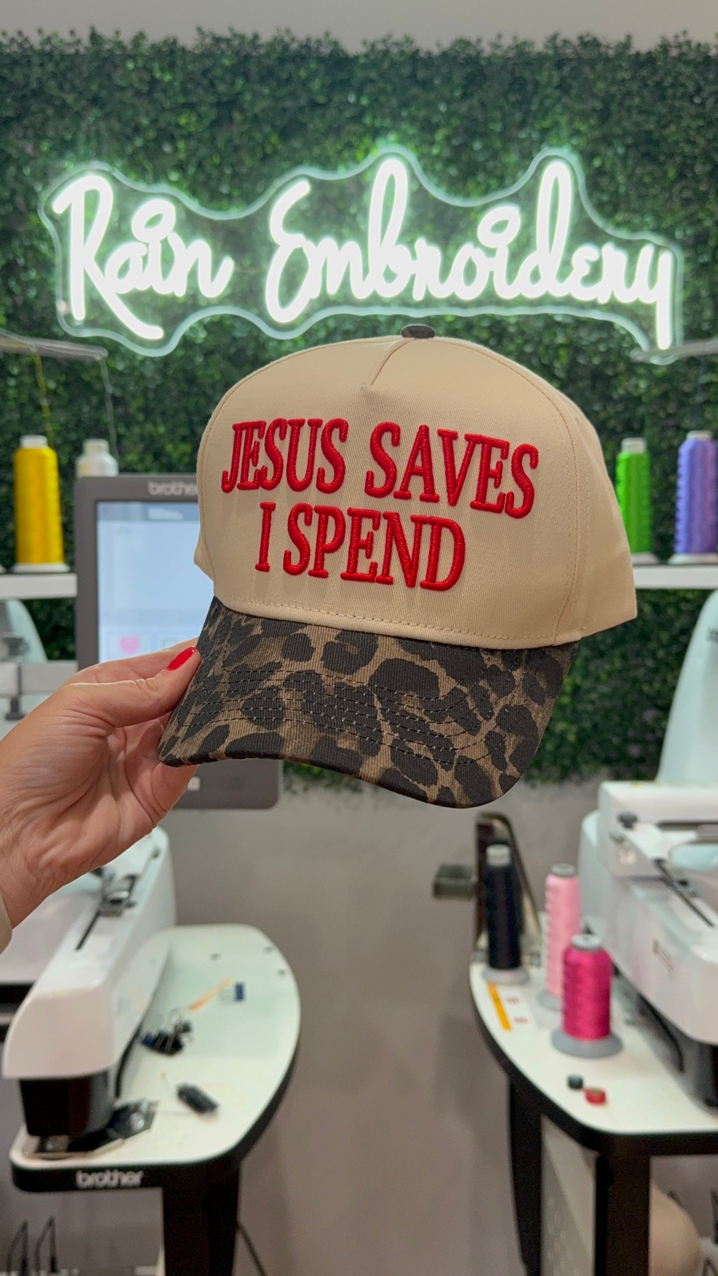 JESUS SAVES I SPEND Leopard Vintage Hat / Embroidered Hat