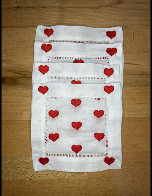 Heart Embroidered Cocktail Napkins