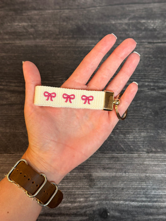 Pink Bows Embroidered Keychain