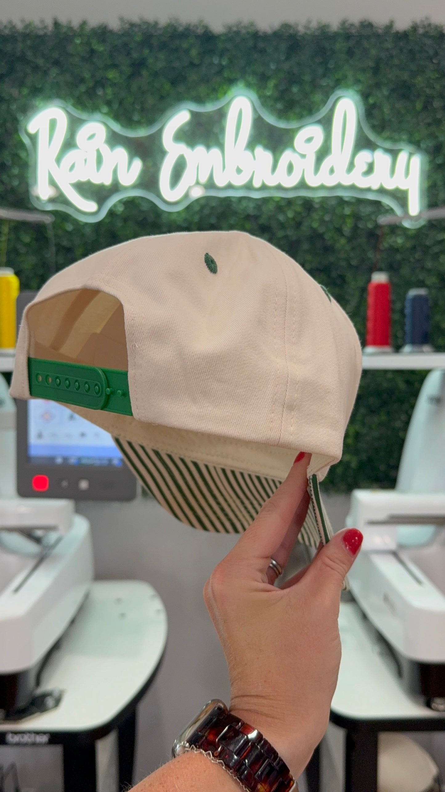 Dark Green Stripes Trucker Hat (blank)