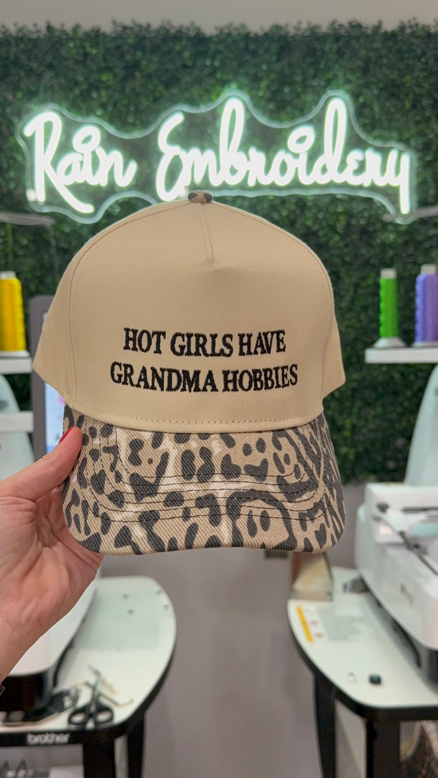 Hot Girls Have Grandma Hobbies - Embroidered Leopard Trucker Hat