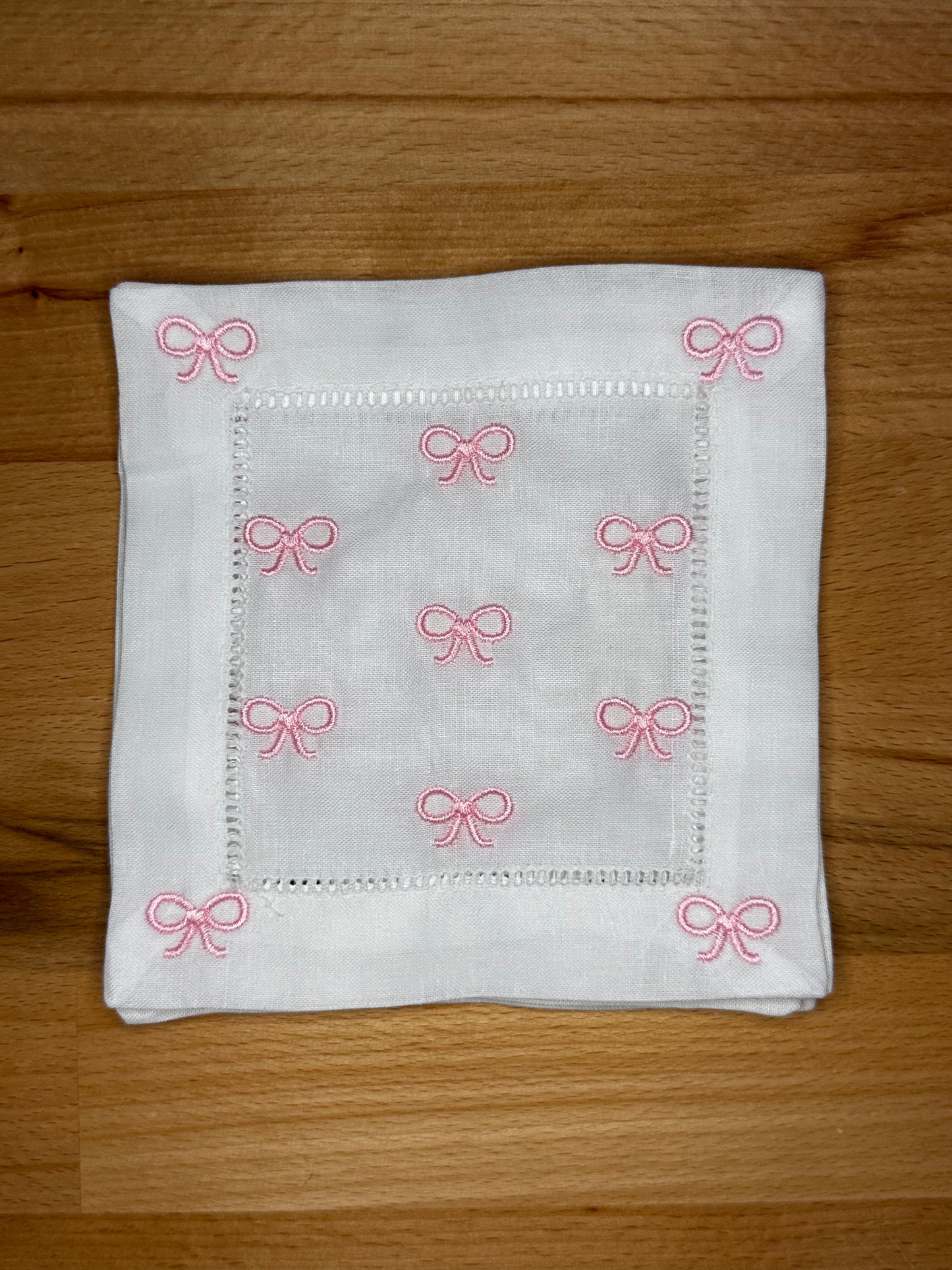 Pink Bows Embroidered Cocktail Napkins