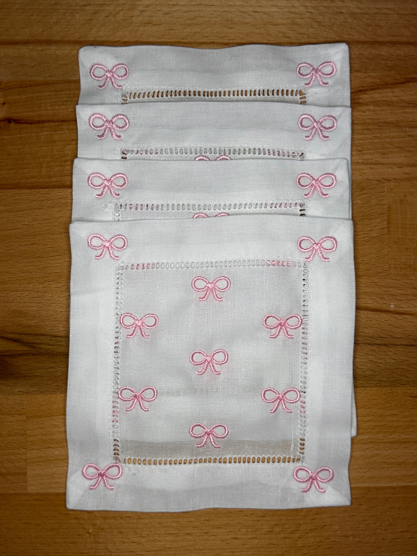 Pink Bows Embroidered Cocktail Napkins