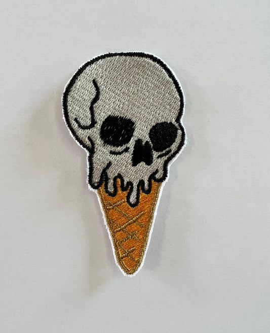 Ice Cream Skull Embroidered Patch, Girls Patch, Guys Patch, Iron On, Sew On, Embroidery, Funny Patches, Trendy Patches