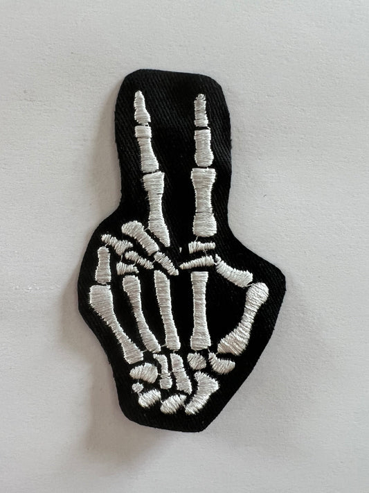 Skeleton Peace Sign - 3 inch Embroidered Patch / Iron-On / Sew-On/ Backpack patch / Jacket Patch/ Embroidery