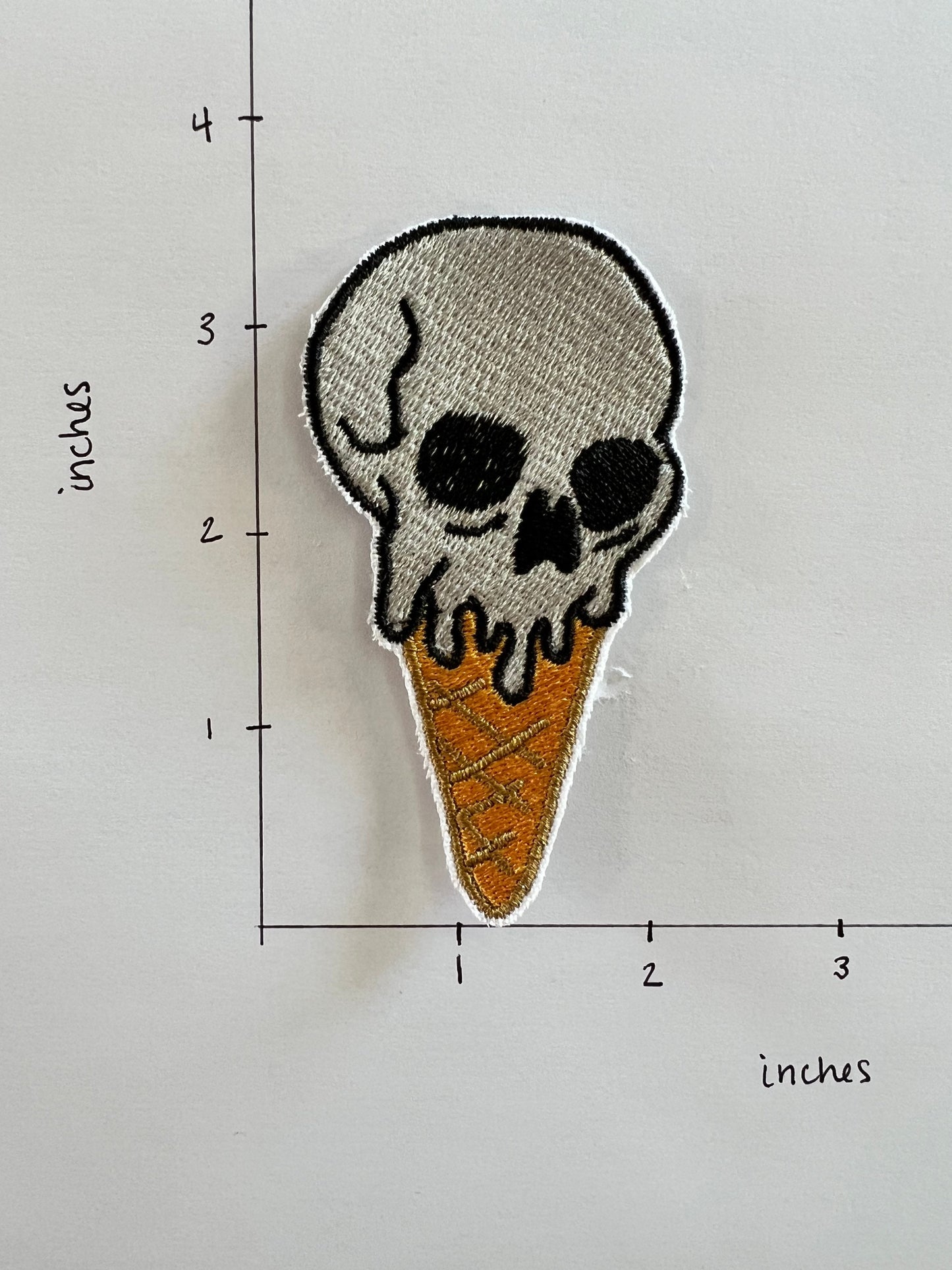 Ice Cream Skull Embroidered Patch, Girls Patch, Guys Patch, Iron On, Sew On, Embroidery, Funny Patches, Trendy Patches