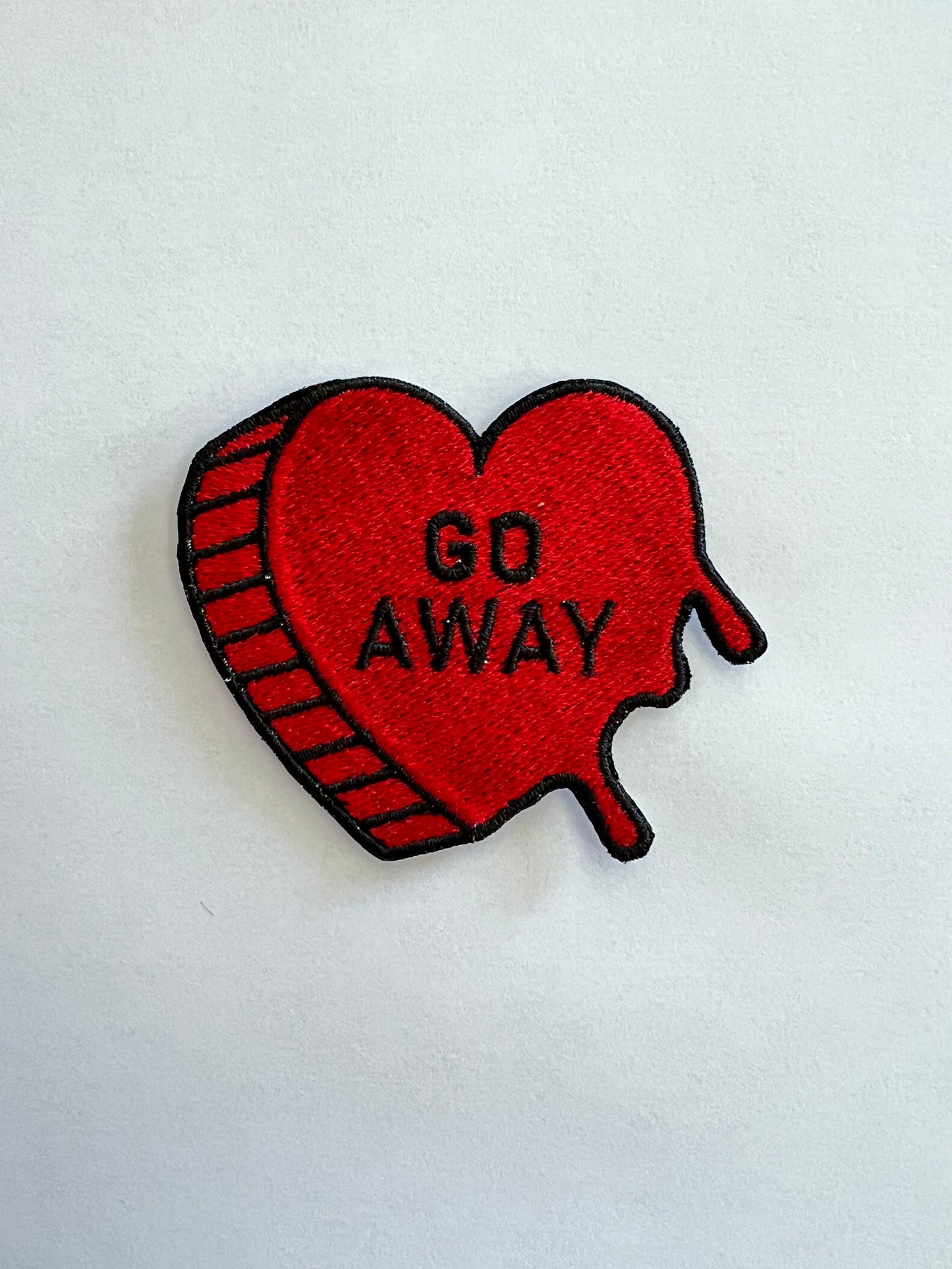 Go Away Melting Heart Embroidered Patch / Iron On / Sew On / Love / Retro Heart Embroidery / Backpack Patch