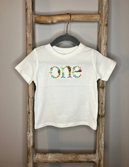 First Birthday Shirt / One Embroidered Floral Shirt / Baby Girl First Birthday / One Shirt / Girl Floral Shirts / Embroidery