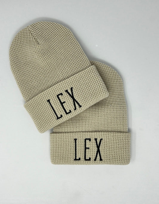 Custom City Embroidered Beanie / Embroidered Hat / Area Code / Airport Beanie / LEX / Waffle Knit Beanie