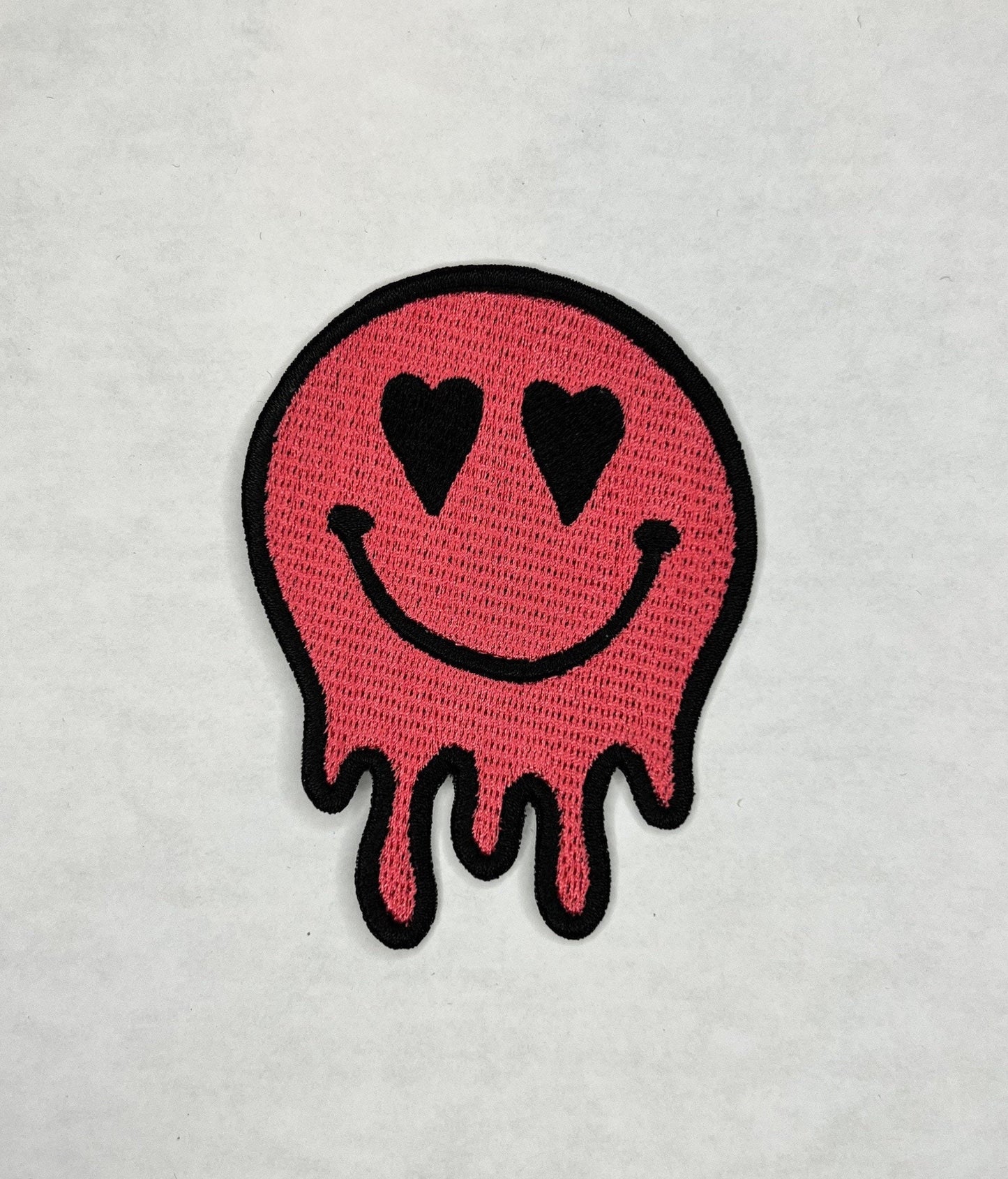 Melting Smiley Embroidered Patch / Iron On Patch / Sew On Patch / Jacket Patch / Backpack Patch / Heart Eyes Patch / Love