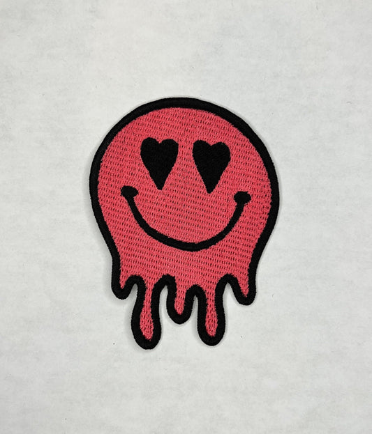 Melting Smiley Embroidered Patch / Iron On Patch / Sew On Patch / Jacket Patch / Backpack Patch / Heart Eyes Patch / Love