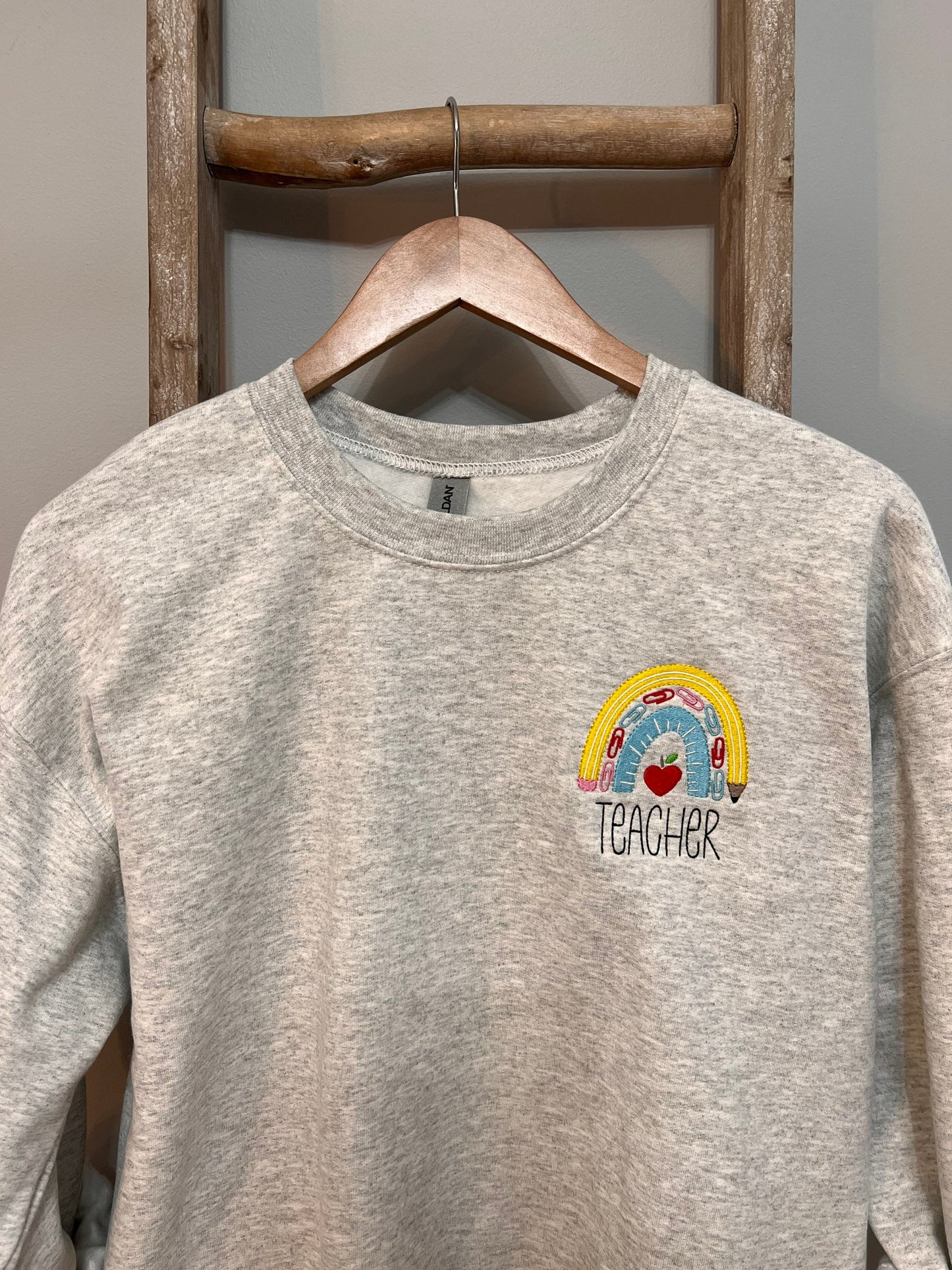 Teacher Rainbow Embroidered Crewneck / Teacher Appreciation / Teacher Pullover / Teacher Apple / Personalized Teacher Sweatshirt