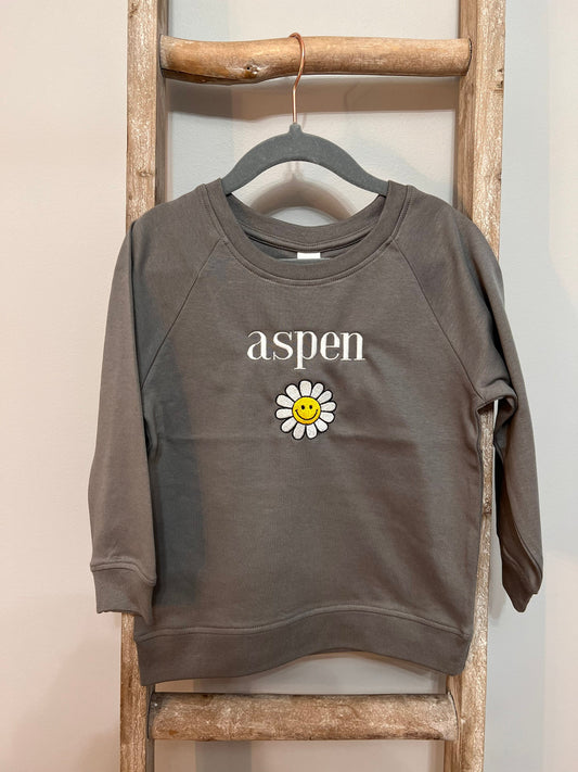 Custom Name Daisy Flower Embroidered Crewneck/ Personalized Daisy Smiley / Toddler Name Crewneck / Embroidered Pullover / Custom Embroidery