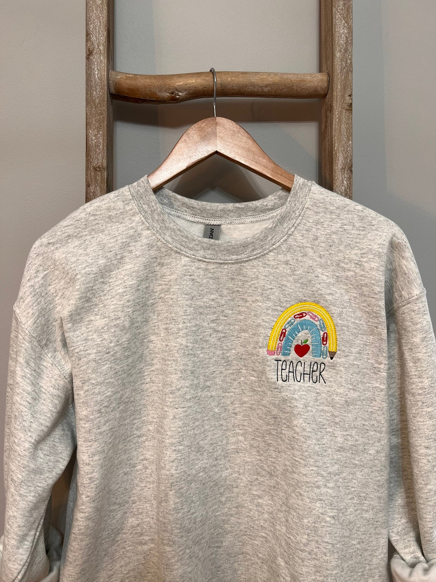 Teacher Rainbow Embroidered Crewneck / Teacher Appreciation / Teacher Pullover / Teacher Apple / Personalized Teacher Sweatshirt