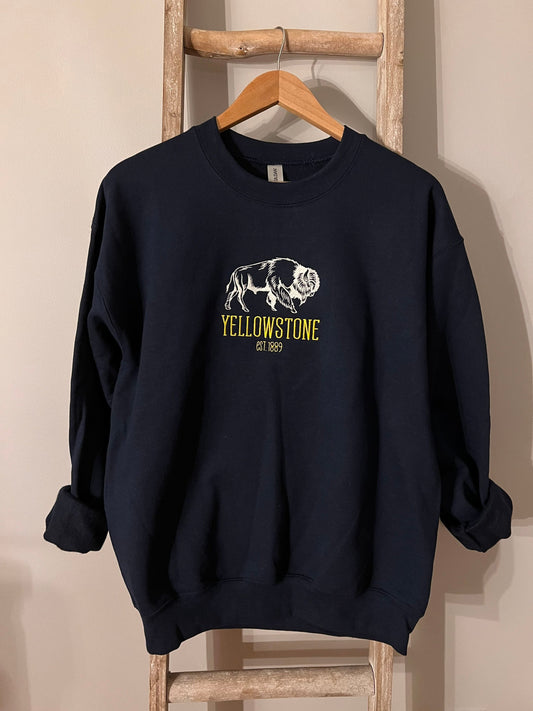 Yellowstone Embroidered Crewneck / Wyoming Travel / Buffalo Embroidery / Yellowstone National Park