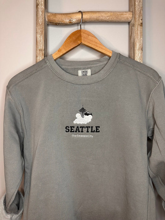 Seattle Washington Embroidered Crewneck / Seattle Crewneck / Space Needle Sweatshirt / Seattle Embroidery